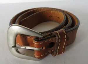 Unbranded Youth Light Brown Leather Belt Silver Tone Buckle 32 1/2" Long - Picture 1 of 8