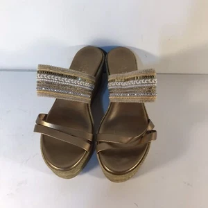 Italian Shoemakers Gold Beads/Sequins 3in Wedge Slides Womens Size 8M - Picture 1 of 5