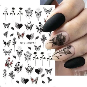 Nail Art * Nagel Sticker Aufkleber * Blumen Totenkopf Schmetterling Gothic - Bild 1 von 5