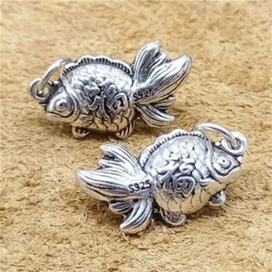 2 Sterling Silver Good Fortune Fish Charm 2-Sided 925 Silver Lucky Sea Pendant - Picture 1 of 4