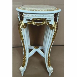 Casa Padrino Barock Beistelltisch mit Marmorplatte Weiß / Gold / Grau H. 62 cm - Bild 1 von 2