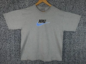 Vintage Nike Shirt Mens Medium Gray Blue Swoosh Logo Spell Out Casual 90s - Picture 1 of 12