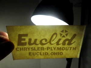 vintage Euclid Chrysler Plymouth Ohio auto car dealership decal sticker - Picture 1 of 3