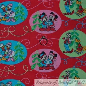 BonEful FABRIC Cotton Quilt Red Green Pink Disney Xmas Minnie Mouse Print SCRAP - Picture 1 of 13
