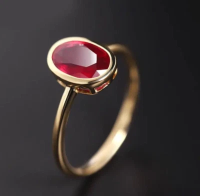 Red Ruby Ring Gold Filling Engagement Ring 925 Silver Birthday Gift For Girls - Image 1 of 4