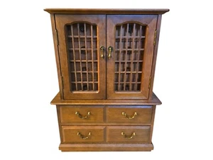Prestige 8 Drawer Tall Wooden Velvet Lined Lattice Front Jewelry Box Chest Vntg - Picture 1 of 7