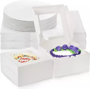 20 Pack Cake Boxes Window 10" Bakery Cake Boxes Boards Disposable Dessert Cake - Picture 1 of 1