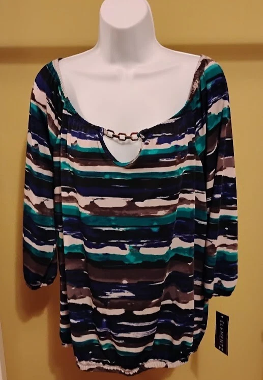NWT $40 Elementz Women's Multi-Color 3/4 Sleeve Top Blouse Size: M - Image 1 of 1