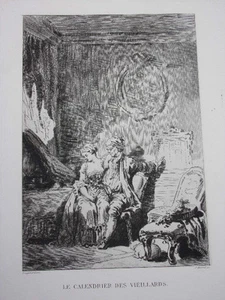 GRAVURE FRAGONARD 1840 / LE CALENDRIER DES VIELLIARDS - Imagen 1 de 2
