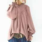 Women Long Sleeve Ruffles Shirt Casual Loose Tops Smocked Blouse Pullover