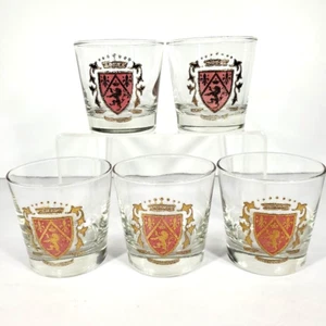 5 Vintage Libbey 8oz Old Fashioned Glass 22K gold Lowball Heraldry Crown Crest - Picture 1 of 10