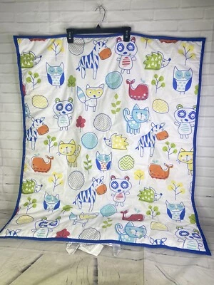 Sumersault Ink Sketch Animals Cat Zebra Raccoon Whale Owl Baby Crib Blanket 2015 - Image 1 of 4