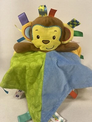 Manta de seguridad Taggies Monkey Lovey bloque de color amarillo chupete sensorial 12 pulgadas Foto 1 de 4