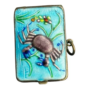 Antique Colorful Enamel Locket Crab Design Enamel All 6 Sides - Picture 1 of 7