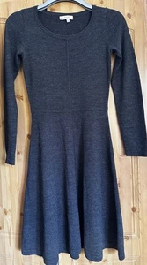 Hobbs Charcoal Grey Wool Mix Round Neck Midi Dress Size 8 Fit & Flare Style - Picture 1 of 6