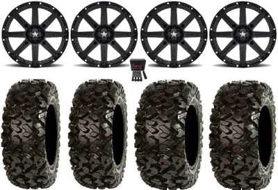 MSA Black Clutch 12" UTV Wheels 25" Rip Saw Tires Kawasaki Teryx Mule Foto 1 de 4
