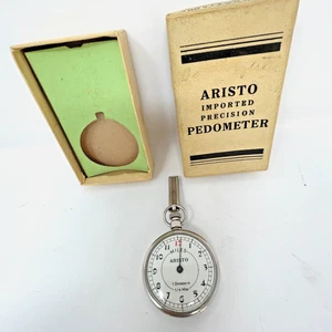 Antique Pedometer #98 ARISTO vintage works adjustable chrome w/box germany gift - Picture 1 of 12