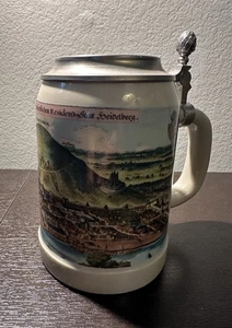 Vintage German Ceramic Pottery Pewter Lidded Beer Stein Heidelberg Old City - Picture 1 of 8