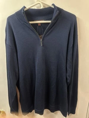 Linea Uomo Sweater Mens Xl Navy Blue Wool Blend Long Sleeve 1/4 Zip Up - Image 1 of 4