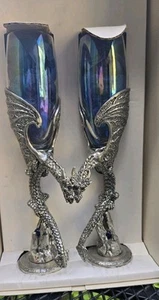 Dragon Heart Wings Wine Royal Blue Glasses *NEW* Wedding Toast Anniversary - Picture 1 of 24
