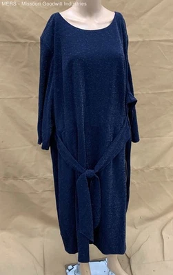 Adrianna Papell Women's Navy Tie Front Metallic Dress - Size 28W - Image 1 of 4