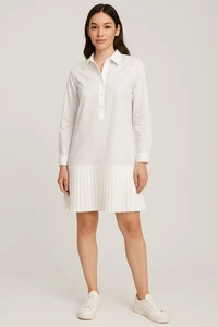 BRAND NEW - ZARA WHITE SHIRT DRESS LONG SLEEVED PLEATED BOTTOM SIZE S - Picture 1 of 10