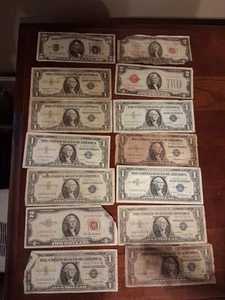 Vintage Paper Money Lot US American $1 $2 $5 Blue Cert Red Cert Lot - Picture 1 of 6