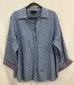 Foxcroft Wrinkle Free Button Up Shirt Blue White Womens Plus Size 20W - Picture 1 of 8