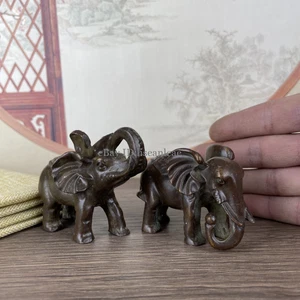 Pair of Chinese Antique Solid Copper Wealth Elephant Ornaments Statue - Picture 1 of 6