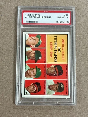 Topps A.L. 1961 Pitching Leaders #48 calificado PSA 8 casi nuevo-como nuevo Foto 1 de 2