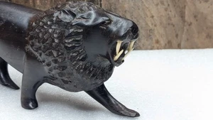 Ebony Hand Carved Wood Roaring Lion Figure Sculpture 7" African Vintage See Pics - Picture 1 of 9
