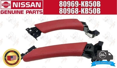 NISSAN Genuine R35 GT-R Red Leather Front Door Pull Handle Right & Left Set OEM - Image 1 of 4
