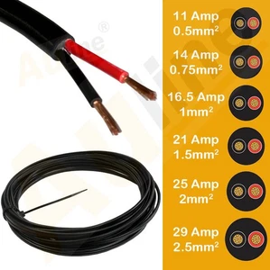 Round Twin 2 Core Cable 12v 24v Thin Wall Wire Automotive Red Black PVC Stranded - Picture 1 of 2