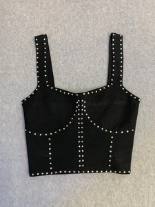 New Crop Tank Top Cami Womens S Star Rhinestone Studded Y2K Steampunk  Pin Up - Picture 1 of 12
