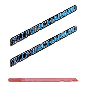 4pc Aluminum SUPERCHARGED Emblems - Black n Blue Universal Emblems OEM Adhesive - Picture 1 of 1