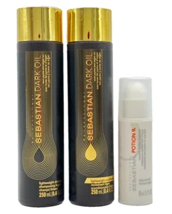 Sebastian Dark Oil 3pc Hair Set - 2 x 8.4oz Shampoo + Conditioner + Potion 9 NEW - Picture 1 of 2