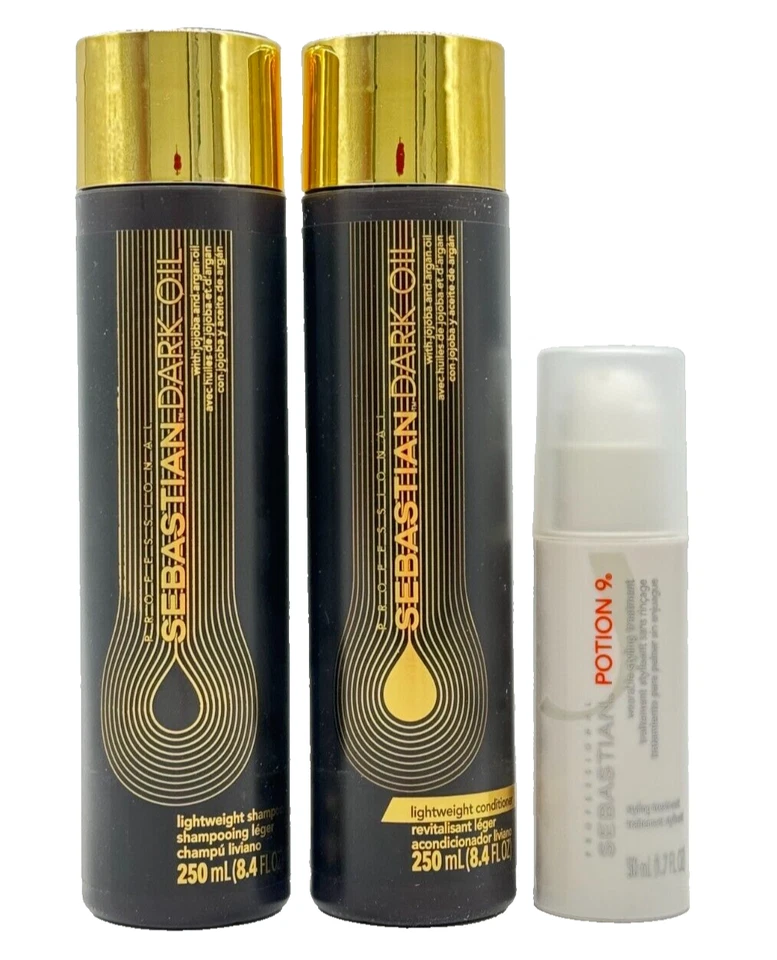 Sebastian Dark Oil 3pc Hair Set - 2 x 8.4oz Shampoo + Conditioner + Potion 9 NEW - Image 1 of 2