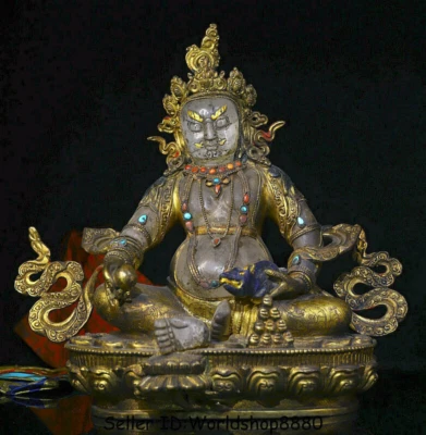 10.4" Cristal Tíbet Cobre Oro 24k Dorado Amarillo Jambhala Riqueza Dios Buda Estatua Foto 1 de 4