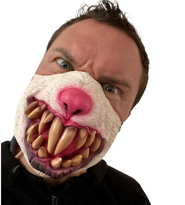 Gruselige Kaninchen Maske Halb Gesichtsmasken Hase große Zähne Halloween Kostüm Zubehör - Bild 1 von 4