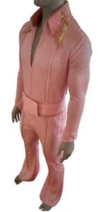 Elvis Jumpsuit w/belt glitter Stretch Fabric Rhinestone detail men’s size M/L NW - Picture 1 of 12