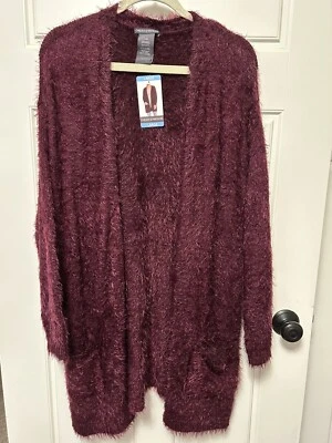 NEW Chelsea & Theodore Burgundy Berry Eyelash Knit Open Cardigan L LARGE NWT B18 - Image 1 of 4