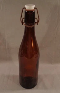 Vintage 11” Amber Glass Beer Bottle with Ceramic Swing Flip Top 0.5 Liter - Picture 1 of 5
