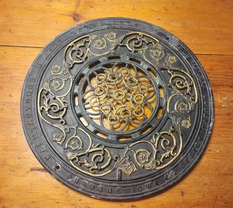 Antique 3 piece Adams Co Pat. 1897 Round Cast Iron Floor Grate Register Vent Cover