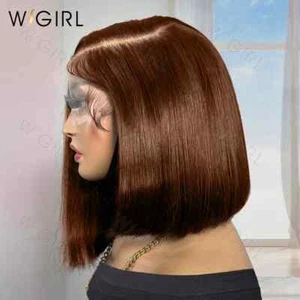 Chocolate Brown Short Bob Bone Straight Human Hair 13x4 13x5 HD Lace Frontal Wig - Picture 1 of 12