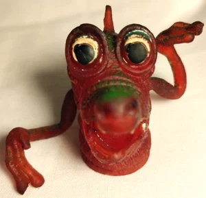 Vintage Toy Monster Finger Puppet Hong Kong Jiggly Rubber 1970's Vibrant Colors - Picture 1 of 7