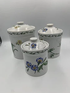 Vintage 1980er International China Company Steinzeug Kanister 3er Set Blumen SCHÖN! - Bild 1 von 11