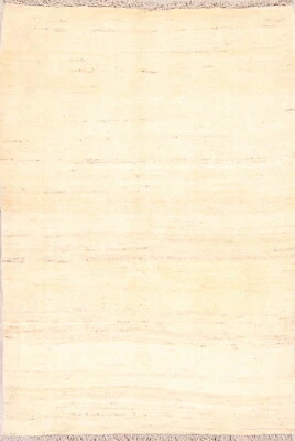 Thick-Plush Modern Gabbeh Solid Oriental Area Rug Ivory Wool Handmade 4x5 Carpet - Image 1 of 4