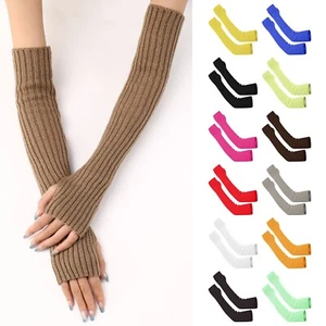 Women Knitted Arm Warmers Gloves Winter Long Fingerless Thumb Hole Gloves Mitten - Picture 1 of 59