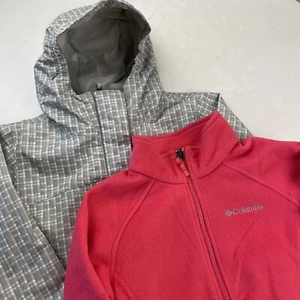 Columbia 3in1 Omni-Tech Jacket Hooded Girls M(10-12) Gray Striped Interchange - Picture 1 of 13
