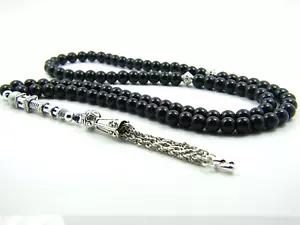 6mm x 99 Black GLASS PEARL ISLAMIC PRAYER BEADS TASBIH MASBAHA GIFT - Picture 1 of 7